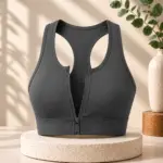 ELORA EASE Zip-Up Sports Bra - Dark Grey
