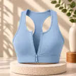 ELORA EASE Zip-Up Sports Bra - Turquoise Blue